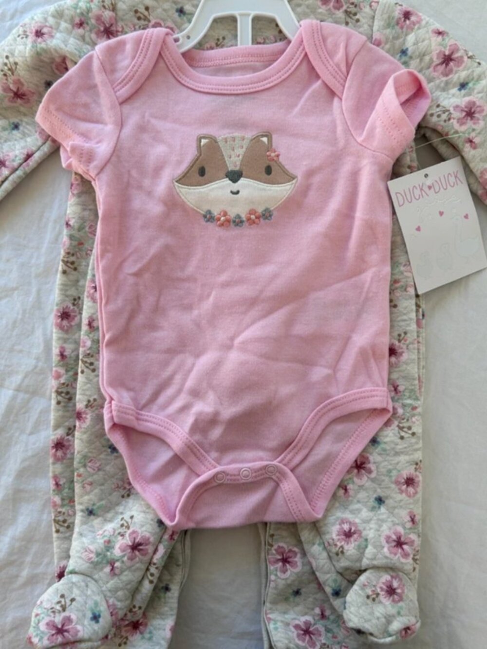 Duck Duck Goose Baby Girl 2 Piece Quilted Set- 3-6M